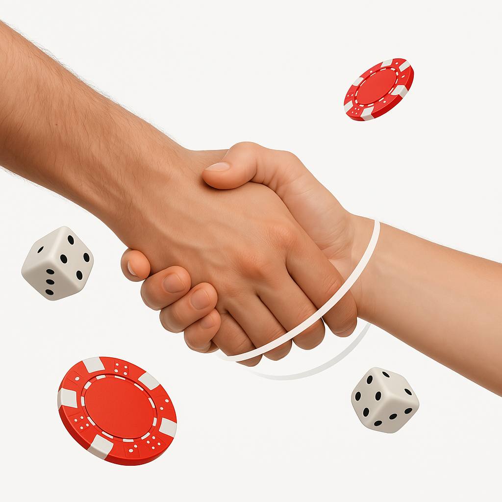 Hand with dice and chips